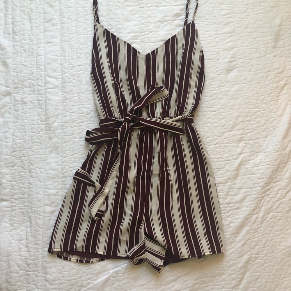 Never Worn Burgundy and white striped romper
